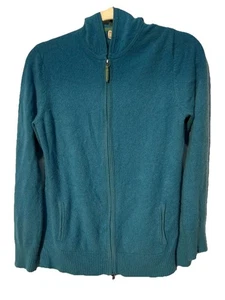 LL Bean 100% Cashmere Cardigan Hoodie Women’s Large Regular Full Zip Pockets - Picture 1 of 8