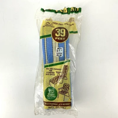 Kit de re-web vintage Wellington silla de césped correas azul blanco 39 pies nuevo de stock Foto 1 de 3