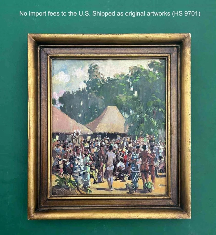 Original Ölgemälde 1948 von Guilherme Marques - Afrikanischer Kunstpionier - COA - Bild 1 von 4