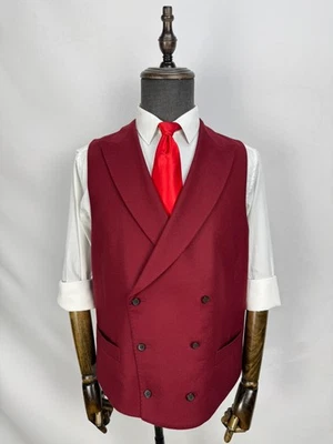 Chaleco Chaleco SuitSupply Pierre DB Lana Granate Oscuro Solapa Pico Hecho a Medida 42R Foto 1 de 4