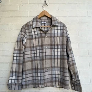 Reiss Men’s Plaid Snap Up Thick blend Shirt Tan runs small Marked Medium - Picture 1 of 7