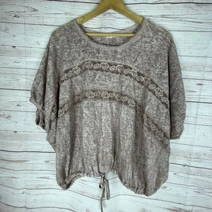 Mystree Anthropologie Top Gr. M/L Kurzarm Spitzendetail Kordelzug unten Boho - Bild 1 von 8