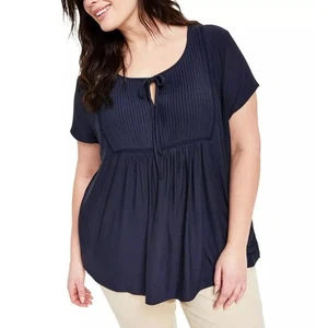 Tommy Hilfiger dunkelblau Charlotte Schlüsselloch Krawatte Plissee Bauern Top Plus 3X Neu mit Etikett - Bild 1 von 12