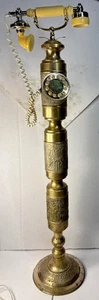 Vintage Tall Gold Brass Retro Floor Standing Wired Telephone Truly Unique - Picture 1 of 2