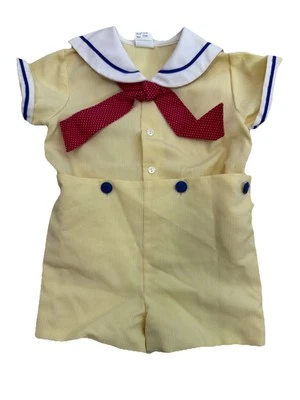 Mameluco Marinero Vintage Bryan Amarillo Una Pieza Cuello Botón Bebé Niño Talla 18 Meses Foto 1 de 4