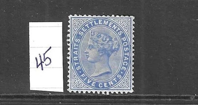 STRAITS SETTLEMENTS SCOTT #45 1882-99 5C (ULTRAMARINO)- WMK 2- PERFEITO ESTADO LH - Imagem 1 de 2