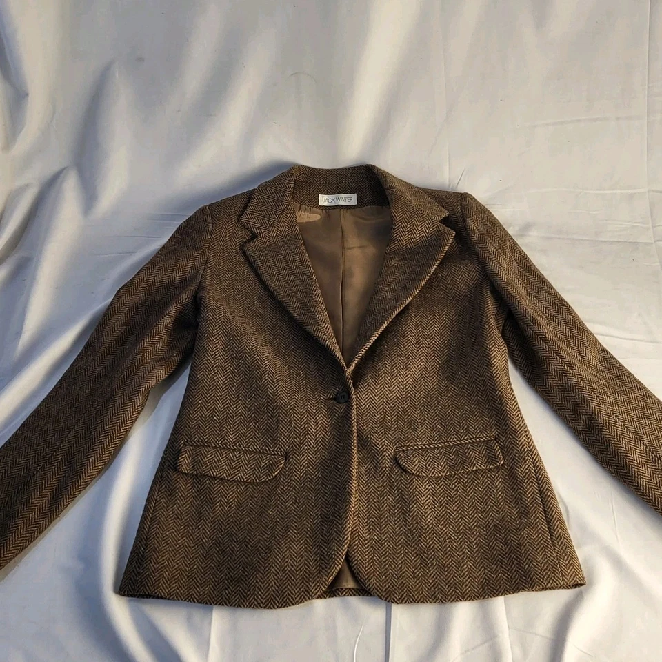 Винтажный Jack зимние женские Sz 8 Blazer куртка шерсти коричневый елочка  - Изображение 1 из 4