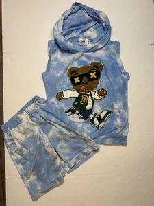Lola the Boys Varsity Bear Tie Dye Hoodie Shorts Set Blue 10 - Picture 1 of 5