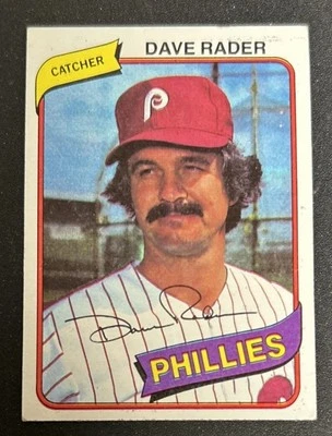 1980 Topps Dave Rader Baseball Card #296 Phillies Catcher FR/GD Stained O/C - Image 1 of 3