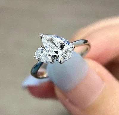 1.50 Ct Pear Cut Lab Created Diamond Toi Et Moi Band Ring 14K White Gold Plated - Image 1 of 4