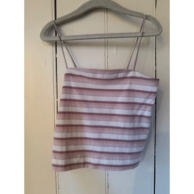 Regata American Eagle Outfitters listrada com nervuras XS alça espaguete - Imagem 1 de 2