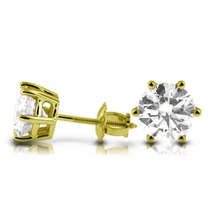 2 Carat F SI2 Round Cut Natural Certified Diamonds 14k Gold Classic Earrings - Picture 1 of 5