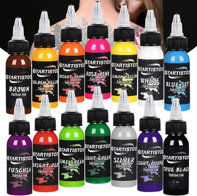 Juego de tinta para tatuaje profesional 14 colores 1 OZ (30 ml) pigmento apto para veganos tatuaje I Foto 1 de 4