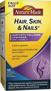 Nature Made Hair Skin & Nails with Biotin 2500 mcg Softgels 120 Count Pack of 3 - Picture 1 of 2