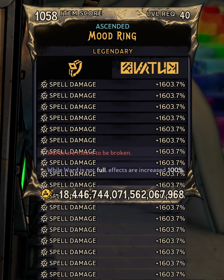 PS/XBOX/PC Tiny Tina's Wonderlands - MODDED - Mood Ring (1603% SPELL DMG) - Image 1 of 1