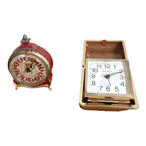 VINTAGE JERGER WIND UP GERMANY GOLD/ RED CLOCK AND SETH THOMAS TRAVEL CLOCK Cover