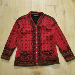 Dale Of Norway Jacket Womens XL Red Snap Button 100% Wool Fair Isle Cardigan - Picture 1 of 7