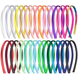 Duufin 30 Pieces Satin Headbands for Girls DIY Craft Headband 1Cm Plain Girls He - Picture 1 of 12