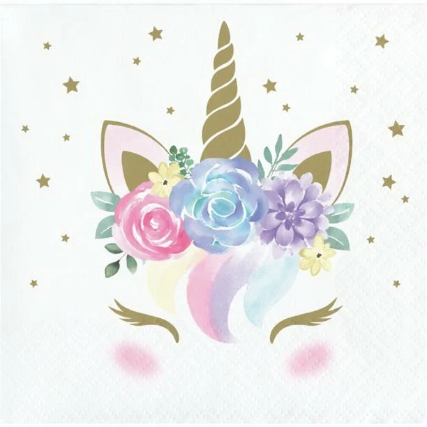 Unicorn Baby Shower Birthday Party Supplies Small Beverage Napkins - Image 1 of 1