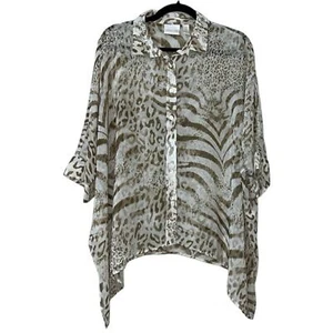 Chico’s donna taglia 2 (12) Becca stampa animalier abbottonata manica 3/4 marrone trasparente - Foto 1 di 13
