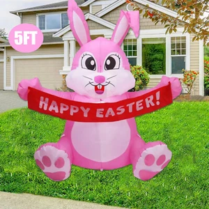5FT Easter Inflatables Outdoor Inflatable Bunny Blow Up Yard with LED Lights - Picture 1 of 13
