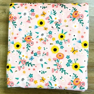 Fabric Baby Blanket Sew Quilt Craft Floral Super Soft Multicolor Pink 60”x135” - Picture 1 of 4