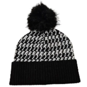 NEW! ANN TAYLOR Factory Houndstooth Pom Pom Knit Hat. - Picture 1 of 7