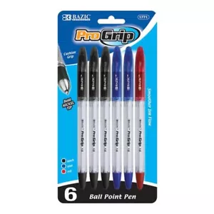 BAZIC Progrip Assorted Color Stick Pen w/ Grip (6/Pack) - Picture 1 of 1