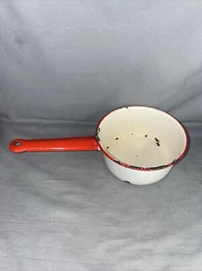 White & Red Enamel Cooking Sauce Pan 5.5" Camping Pot Vintage - Picture 1 of 4