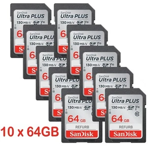 LOT 10x Carte Mémoire SanDisk SD 64Go Ultra PLUS SDXC UHS-1 130Mo/s 64Go 10x - Photo 1 sur 4