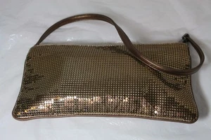 WHITING AND DAVIS HANDBAG GOLD METAL MESH ZIP TOP CLUTCH BAG POUCH $198 - Picture 1 of 12
