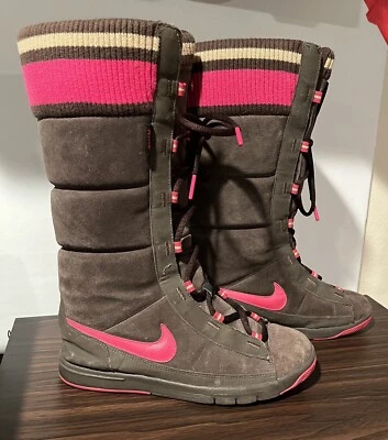 NIKE Para Mujer Talla 6.5 Zapatillas Altas Botas con Cordones Zapatos Marrón y Rosa RARO Foto 1 de 4
