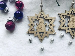10 Piezas Adorno de Navidad de Madera Estilo Country Muñeco de Nieve Estrella Cuentas de Plata ⛄️ - Imagen 1 de 6