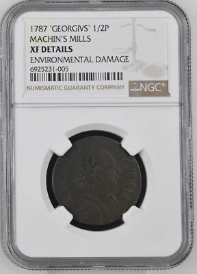1787 'GEORGIVS' 1/2P MACHIN'S MILLS Colonial NGC XF Details - Image 1 of 4