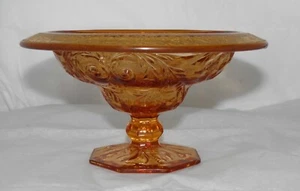 Original McKEE Depression Glass ROCK CRYSTAL Footed Bowl AMBER W/ GOLD TRIM - Picture 1 of 5