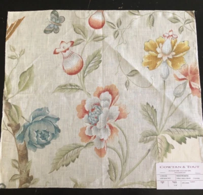 COWTAN & TOUT Wentworth in Coral, Aqua 16 3/4x 18 1/2" Floral Fabric Sample - Image 1 of 3