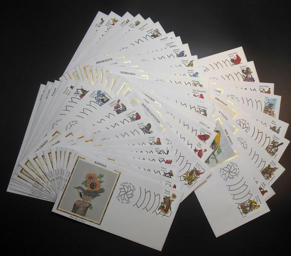 1982 STATE BIRDS & FLOWERS Sc 1953A-2002A set 50 FDCs Colorano silk cachets - Image 1 of 3