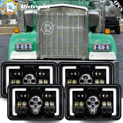 4PCS 4x6'' Led RGB Headlights Hi-Lo Sealed Beam For Peterbilt Kenworth T800 W900 - Image 1 of 4