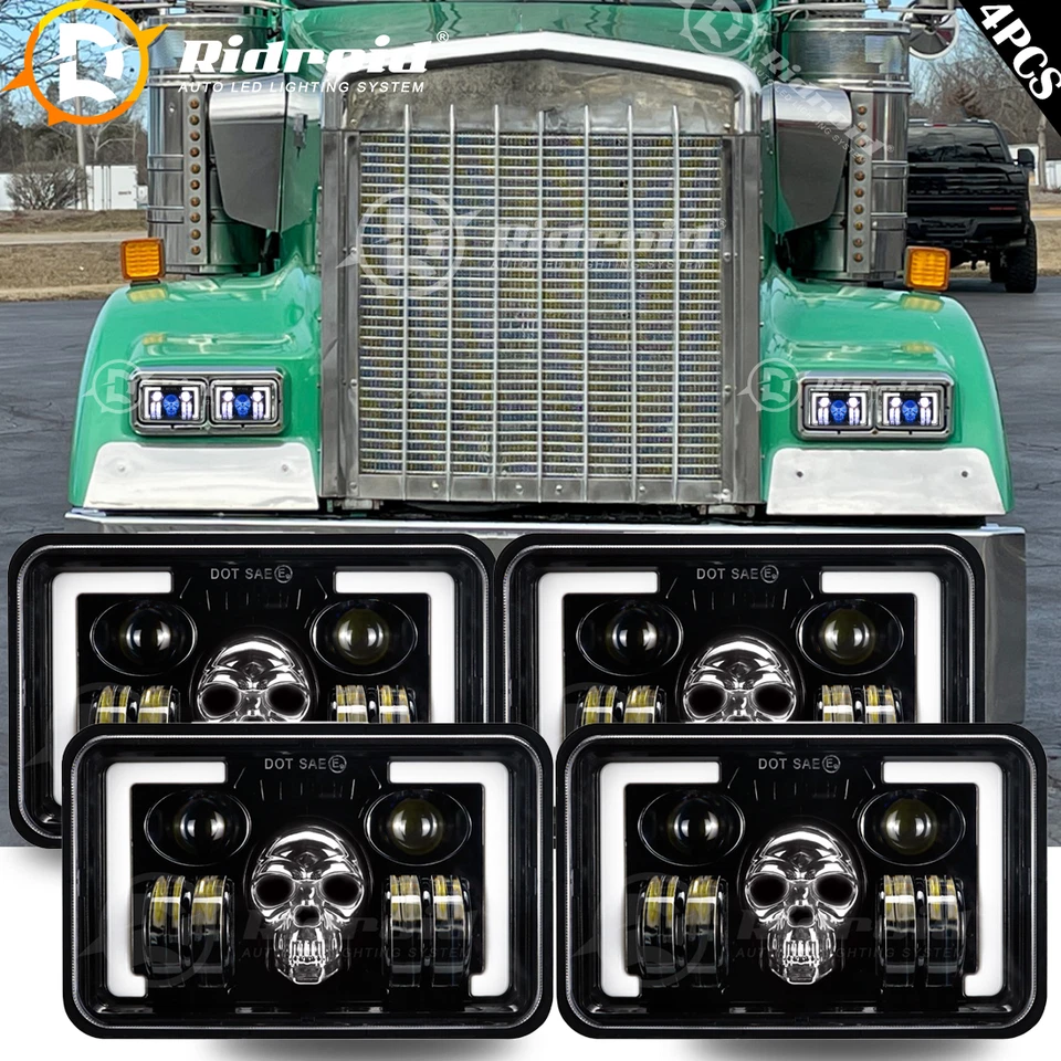 4 peças 4x6"" faróis LED RGB feixe selado Hi-Lo para Peterbilt Kenworth T800 W900 - Imagem 1 de 4