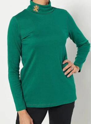Quacker Factory Size 3X Green Holiday Embroidered Turtleneck Top - Image 1 of 2