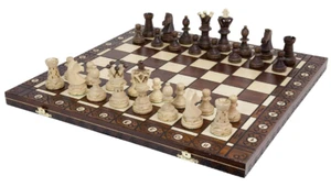 Handgefertigtes Holzschachspiel handgeschnitzt Brettfiguren voll Vintage Spielspaß 21 Zoll - Bild 1 von 9