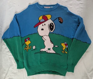 Vintage Snoopy And Friends Bill Ditfort Sweater Golf Argyle Woodstock AOP - Sz S - Picture 1 of 9