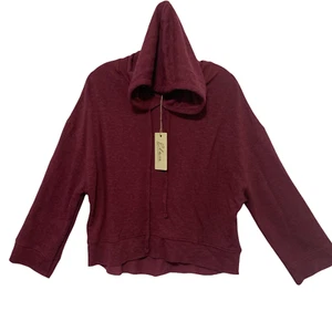 Elan Red Hoodie Sweatshirt Wide Long Sleeves New Drawstring Raw Hem Medium - Picture 1 of 8