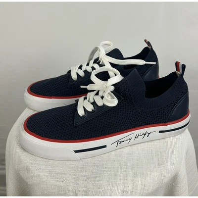 Tommy Hilfiger Mujer TW Gessie 7 M Tenis Zapatos Azul Marino Tejido Con Cordones Foto 1 de 4