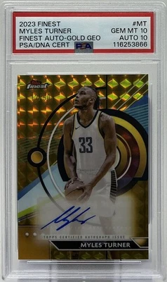 Myles Turner Auto PSA 10/10 -2023 Topps Finest Gold Geometric/50 -Pacers, Bucks Foto 1 de 4