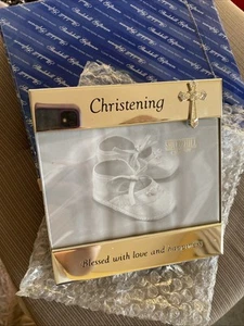 Christening Photo Frame With Cross In One Corner Silver Design - Picture 1 of 7