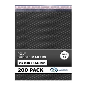 Grandes enveloppes noires à bulles poly 9,5 x 14,5 pouces #4 | Enveloppes rembourrées auto-scellées Cu - Photo 1/8