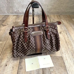 Genuine Celine Macadam Pattern Crocodile Embossed Canvas Tote Bag Handbag - Picture 1 of 10