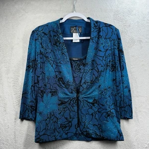 Alex Evenings Twin Set Two Piece Jacket Tank Top Women’s LP Teal Glitter Formal - Picture 1 of 12