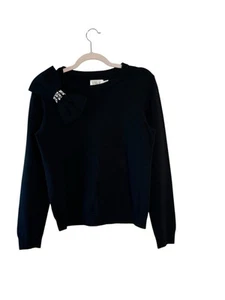 Eliza J Women’s Black Sweater With Beaded Ribbon Pullover Crew Neck Sweater Med - Picture 1 of 8